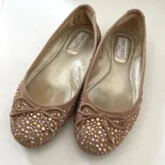 JIMMY CHOO スパンコール　ピンクベージュフラットシューズ