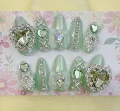 【現品】地雷系 量産 ゆめかわ 韓国 推し グリーン ネイルチップ