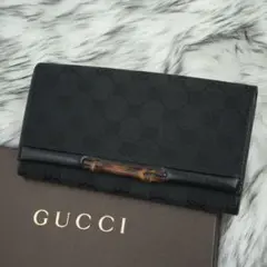 極美品　GUCCI グッチ　長財布　レザー×キャンバス　バンブー　ブラック　希少