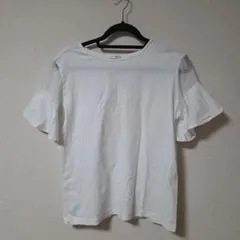 GLACIER　袖異素材フリルTシャツ　白　ホワイト　Mサイズのサムネイル