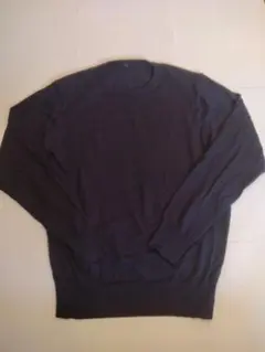 MUJI シルク混ウールクルーネックハイゲージニット ダークネイビー 無印良品