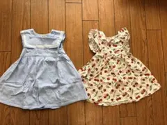 ⭐︎水色細いストライプとチェリー柄のワンピース2点セット⭐︎肌着のおまけ付き