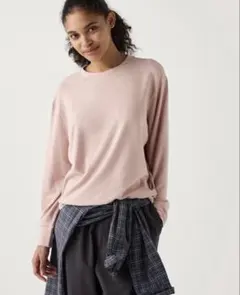 ユニクロ 【未使用】ソフトニットフリースクルーネックT ピンクベージュ XL