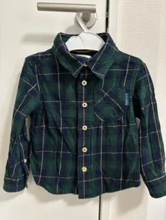 緑系チェック柄長袖シャツ