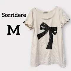 Sorridere 【M】黒リボン装飾 トップス Tシャツ