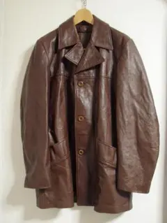 70S 80S ビンテージ 44 本革 レザー カー コート ジャケット 茶