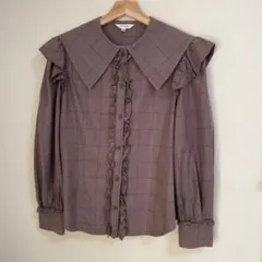 処分価格　マウジー⭐︎チェックブラウス　ブラウン　フリーサイズ