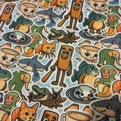 トントントンサフール　生地　ぬいぐるみ　柄　布　綿ポリ