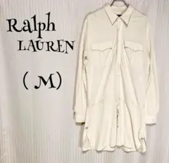 ラルフローレン（M）ベージュ/襟あり/ひざ丈/前ボタン/長袖シャツワンピース