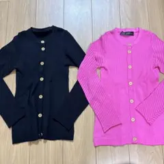 VERSACE リブ編みカーディガン ピンク/ブラック　2枚セット