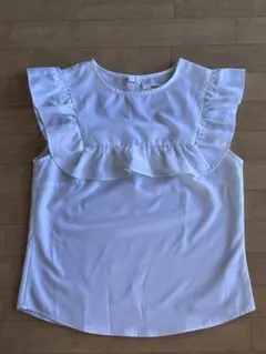 SNIDE フリル ノースリーブ ブラウス（白）