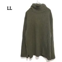 オリーブグリーン タートルネック セーター　LL
