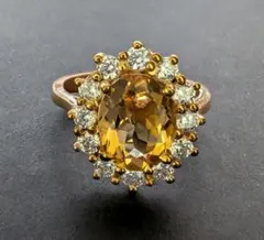 Pt900 天然イエローサファイア0.92ct ダイヤモンド0.09ct リング 