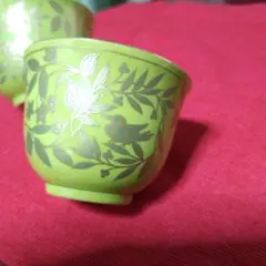 橘吉 黄緑色 陶器 湯飲み 2個セット