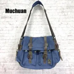 未使用保管品　Muchuan　メッセンジャーバッグ　ネイビー×ブラウン