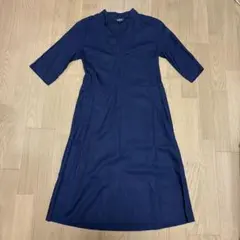 【A.P.C.】アーペーセー リネン混 7分袖ロングワンピース ネイビー 36