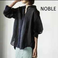【美品】NOBLEノーブル リネン シアー バイカラー ブラウス　ゆったり　黒紺
