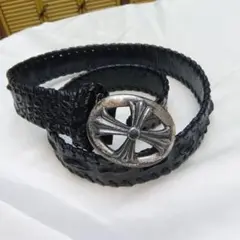 【極美品】ワニ本革黒編み込みベルト 十字バックル