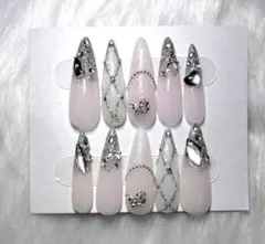 ネイルチップ ワンホン 韓国 スナ系 ガーリー フレンチガーリー ロングポイント