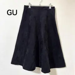GU フェイクスエード フレアスカート ブラック　Aライン