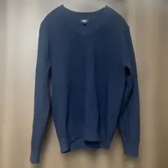 UNIQLO ワッフルVネックセーター ネイビー M