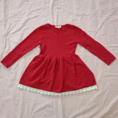 H&M 赤 レーストリム 長袖　ニットワンピース US 4-6Y