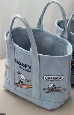 スヌーピー ミニバッグ 刺繍デニムトートバッグ SNOOPY サーフィン柄