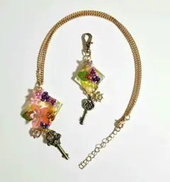 花 鍵 レジンハンドメイド ネックレス キーホルダー