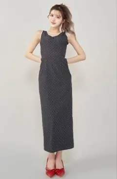 Darich ダーリッチドット柄 ノースリーブ ロングワンピース