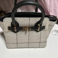 チェック柄ハンドバッグ 中型 ベージュ