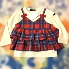 チェック柄フリルトップス 90センチ　ムージョンジョン