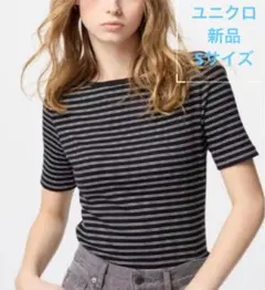 UNIQLO ボーダー クルーネックT ブラック S 新品のサムネイル