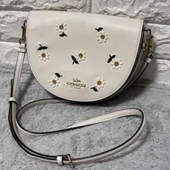 人気✨COACH コーチ 花柄 ショルダーバッグ ゴールド 本革 レザー 白