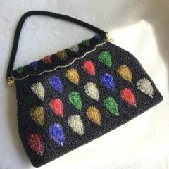 カラフル　レトロ柄　ビーズ刺繍 ハンドバッグ