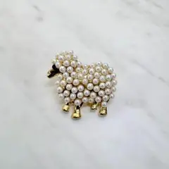 【ブローチ】パール × 羊さん ＊ ゴールド 14-5
