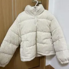 アイボリー コーデュロイ キルティング ダウンジャケット