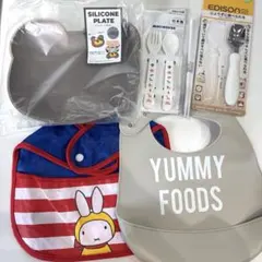 離乳食セット　エプロン　ミキハウススプーン、お箸　EDISONスプーンのサムネイル