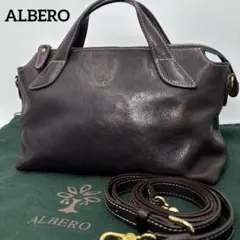 ALBERO 2way レザーハンドバッグ 本革 ブラウン ミニボストン ツヤ感
