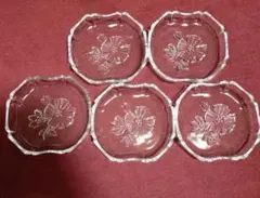 ガラス食器　花柄中皿 　アデリアガラス　 昭和レトロ　5枚セット