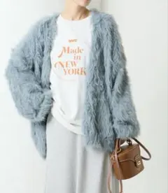 FREAK'S STORE フェザーヤーン シャギー ニットカーディガン ブルー