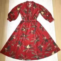 インゲボルグ　びわ柄　ロングワンピース　七分袖