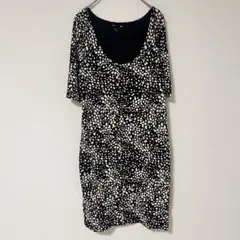 H&M エイチアンドエム ドット柄ひざ丈ワンピース ラウンドネック L