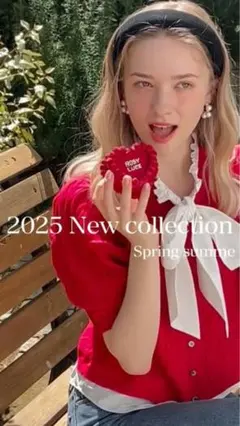 Rosy luce ケーブルニット 半袖カーディガン レッド Fのサムネイル