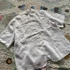 Vintage リネン100% 中国刺繍 ブラウス 半袖 麻100 諏訪のサムネイル