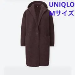 ユニクロ　UNIQLO　メランジウールフーデッドニットコートMワイン