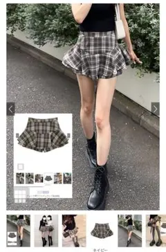 【本日値下げ】チェック柄フリルスカートパンツ[ks006] Lのサムネイル
