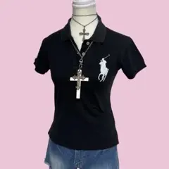 y2k ラルフローレン　ポロシャツ　ビックポニー　黒　平成ギャル　海外ガール