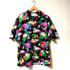 フラミンゴ 犬 顔 総柄 アロハシャツ 3XL　ビッグシルエットのサムネイル