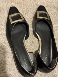 RANDA ブラック スクエアトゥ パンプス