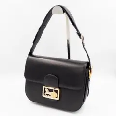 セリーヌ CELINE 馬車金具 ロゴ カーフレザー ショルダーバッグブラック